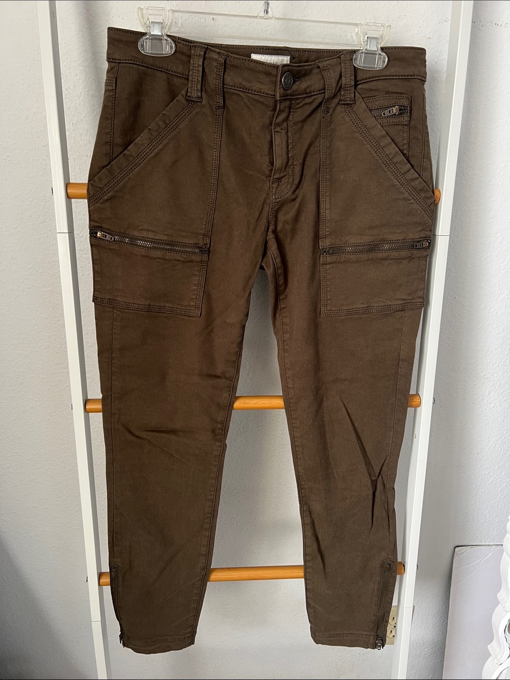 Joie army green   Cargo Pants with Front Zip Pockets
